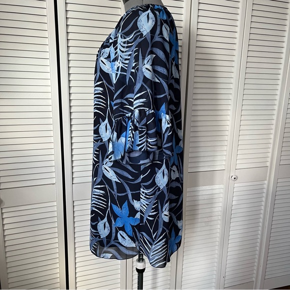 Tropical floral print sheer peasant style dress with flounce sleeve XL - Picture 7 of 9